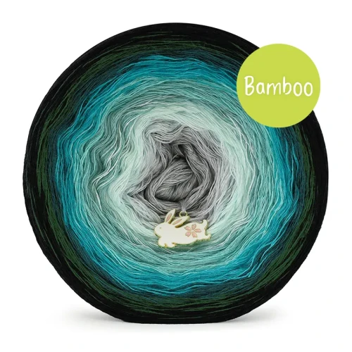 KOKONEK Bamboo 9K BB141 Czerń/głęboka zieleń/ciemna zieleń/ciemny szmaragd/szmaragd/ciemna mięta/mięta/jasny szary/szary / 4 nitki / 1400 m / 280 g - GOTOWY