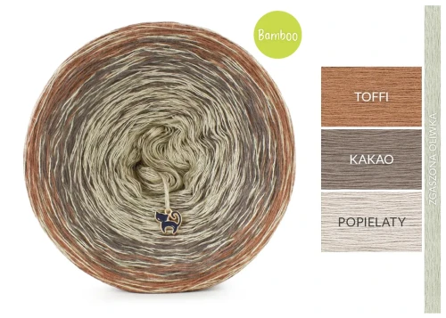 KOKONEK Bamboo Rare BB143 Toffi/kakao/popielaty + zgaszona oliwka / 3n+1 / 1200 m / 240 g - GOTOWY