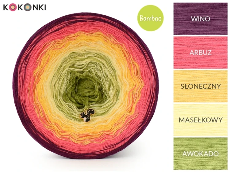 KOKONEK Bamboo BB137 Wino/arbuz/słoneczny/masełko/awokado / 4 nitki / 1200 m / 240 g - GOTOWY