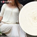 Autorka: Pesttka; Wzór: własny, top drutowy KOKONEK Viscoza w kolorze migdał; rozmiar S; zużyte 760 m; druty 3mm