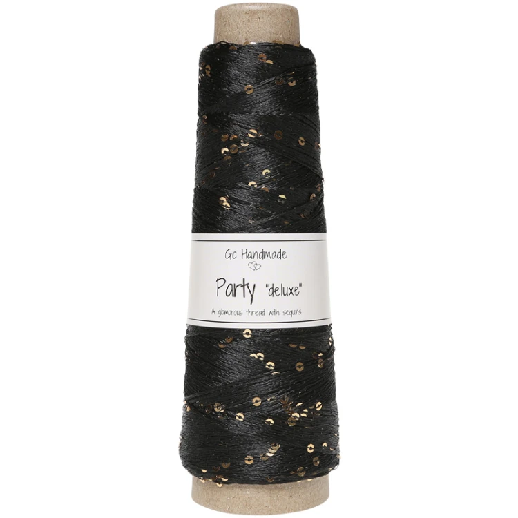 Włóczka / nić  z cekinami Go Handmade Party "deluxe" 18158 / czerń i złoto