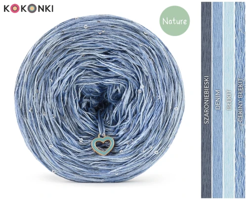 KOKONEK Nature Melanż GLOW NG20 - Szaroniebieski/denim/błękit + cekiny błękit