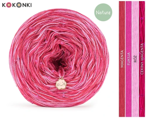 KOKONEK_Nature Melanż GLOW NG22 - Magenta/fuksja/róż + cekiny magenta / 400 m / 3+1 nitki - GOTOWY