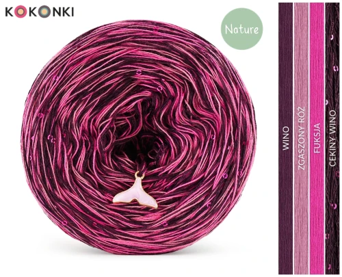 KOKONEK_Nature Melanż GLOW NG23 - Wino/zgaszony róż/fuksja + cekiny wino / 400 m / 3+1 nitki - GOTOWY
