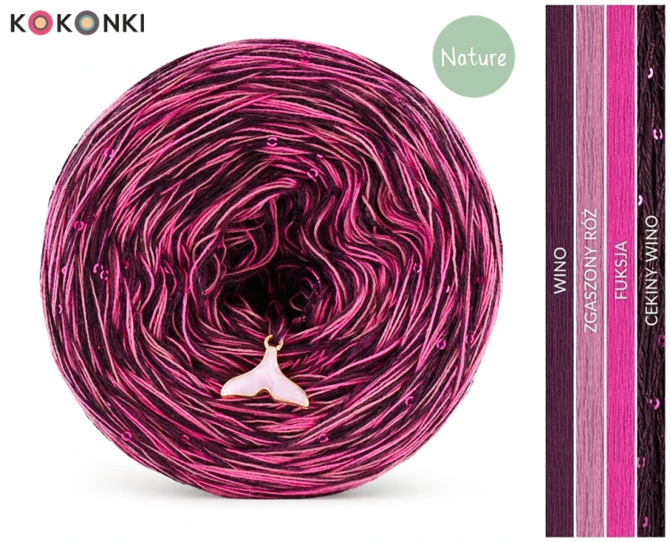 KOKONEK_Nature Melanż GLOW NG23 - Wino/zgaszony róż/fuksja + cekiny wino / 400 m / 3+1 nitki - GOTOWY