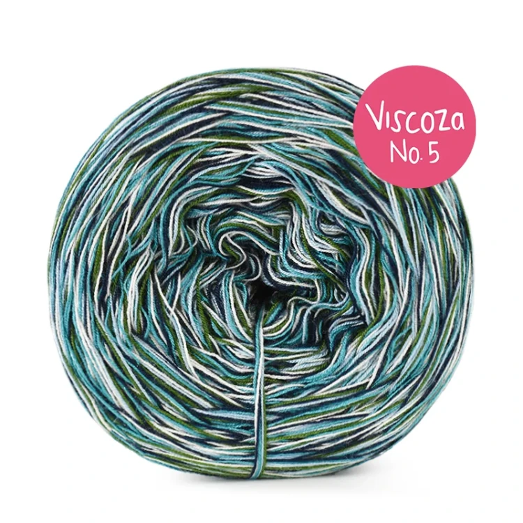 Włóczka KOKONKI Visco no. 5 Melange 03 Sharkotea - Szmaragd/mech/baby blue/migdał/głęboki granat / 5 nitek / 400 m / 125 g - GOTOWY