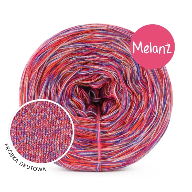 Włóczka KOKONKI Visco no. 5 Melange 10 - próbka drutowa