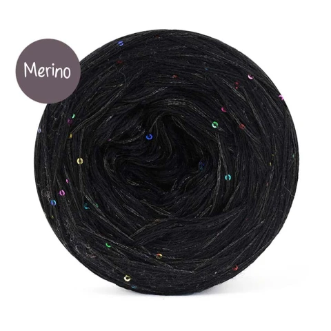 KOKONEK Merino GLOW MG01 - Czerń + cekiny disco czerń 