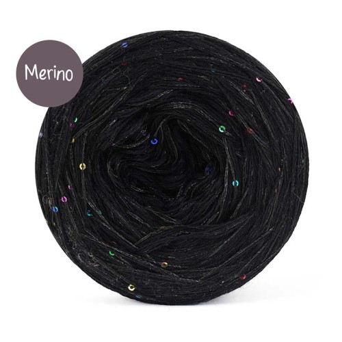 KOKONEK_Merino GLOW MG01 - Czerń + cekiny disco czerń / 400 m / 3+1 nitki - GOTOWY
