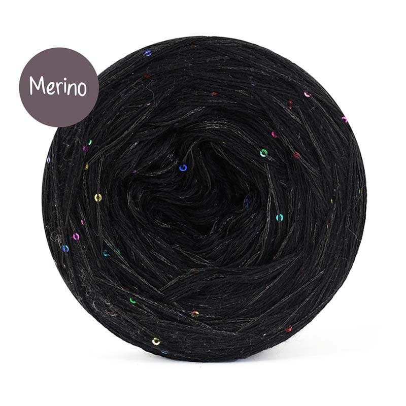 KOKONEK_Merino GLOW MG01 - Czerń + cekiny disco czerń / 400 m / 3+1 nitki - GOTOWY