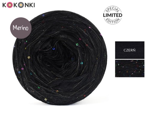 KOKONEK_Merino GLOW MG01 - Czerń + cekiny disco czerń / 400 m / 3+1 nitki - GOTOWY