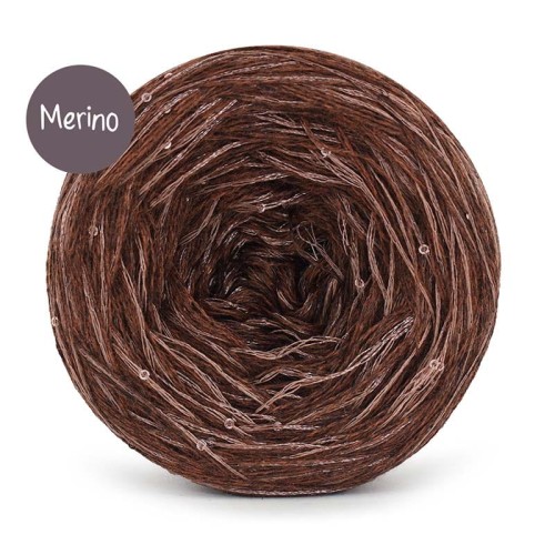 KOKONEK_Merino GLOW MG06 - Miedź melanż + cekiny kakao / 400 m / 3+1 nitki - GOTOWY
