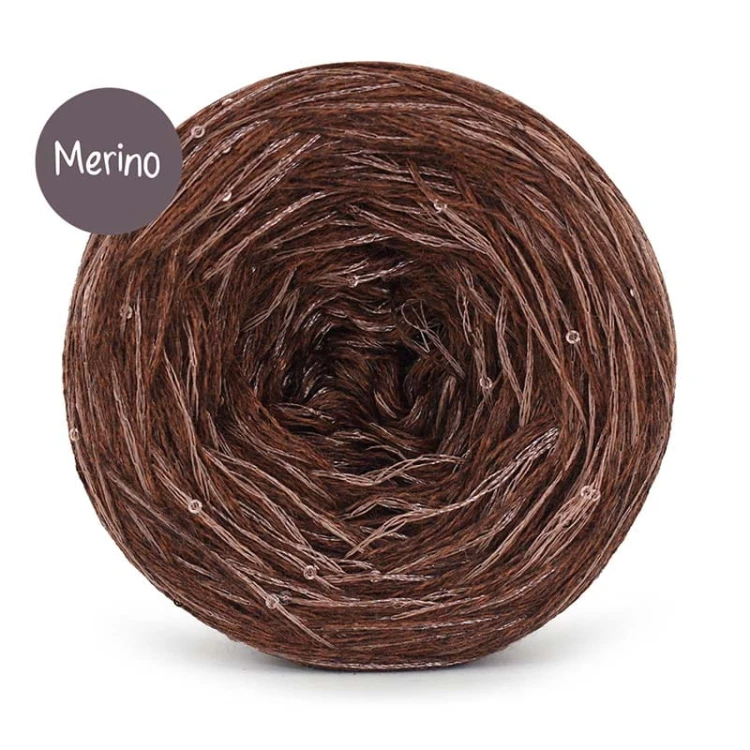 KOKONEK_Merino GLOW MG06 - Miedź melanż + cekiny kakao / 400 m / 3+1 nitki - GOTOWY