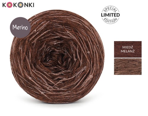 KOKONEK_Merino GLOW MG06 - Miedź melanż + cekiny kakao / 400 m / 3+1 nitki - GOTOWY
