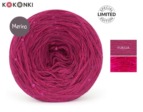 KOKONEK_Merino GLOW MG07 - Fuksja + cekiny magenta / 400 m / 3+1 nitki - GOTOWY