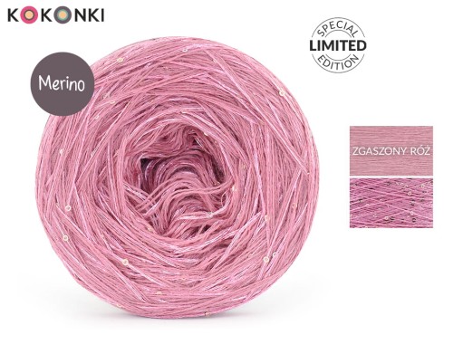 KOKONEK_Merino GLOW MG08 - Zgaszony róż + cekiny róż / 400 m / 3+1 nitki - GOTOWY