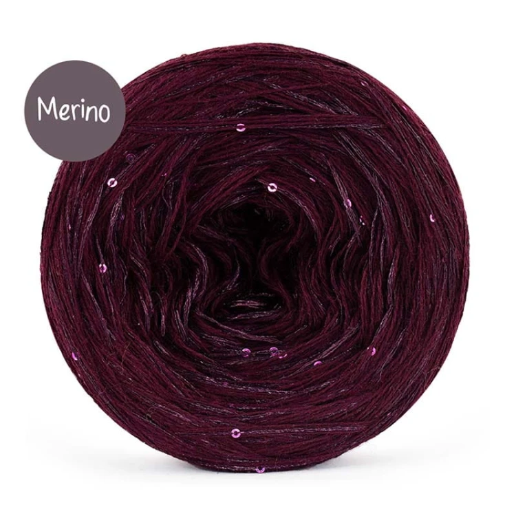 KOKONEK_Merino GLOW MG10 - Wino + cekiny wino / 400 m / 3+1 nitki - GOTOWY
