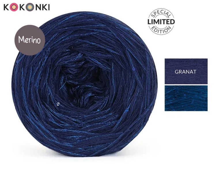 KOKONEK_Merino GLOW MG11 - Granat + cekiny granat / 400 m / 3+1 nitki - GOTOWY
