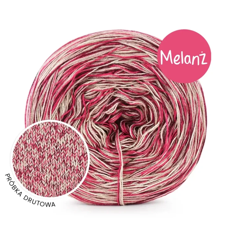 Włóczka KOKONKI Visco no. 5 Melange 02 Sharkotea - próbka drutowa
