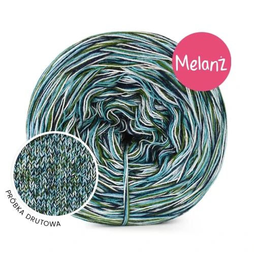 Włóczka KOKONKI Visco no. 5 Melange 03 Sharkotea - próbka drutowa