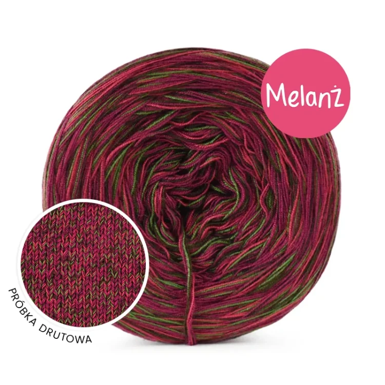 Włóczka KOKONKI Visco no. 5 Melange 12 - próbka drutowa