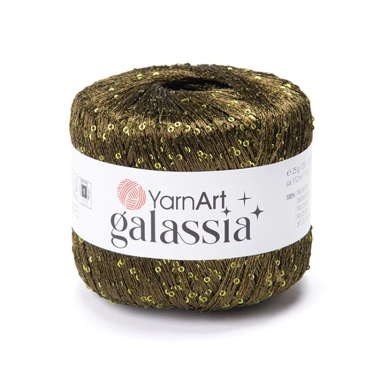 Włóczka / nić z cekinami YarnArt Galassia 5815 /  khaki i zieleń