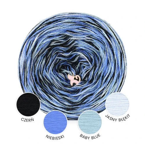 KOKONEK_Melanż Soft R215 - Czerń/niebieski/baby blue/jasny błękit / 4 nitki / 375 m / 100 g - GOTOWY