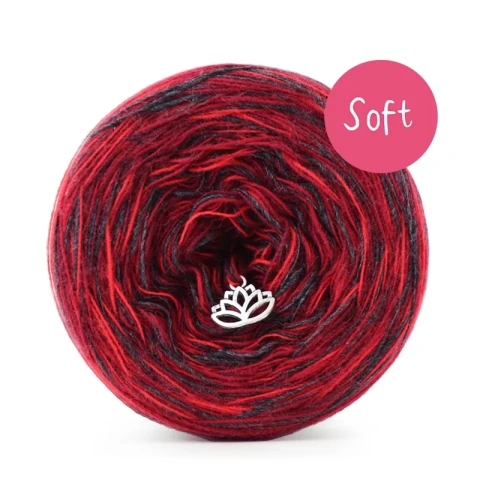 KOKONEK_Melanż Soft R107 - Bordo/czerwień/intensywna czerwień/ciemny szary / 4 nitki / 375 m / 100 g - GOTOWY