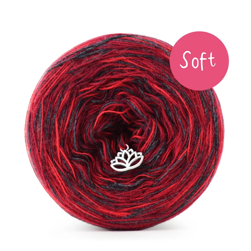 KOKONEK_Melanż Soft R107 - Bordo/czerwień/intensywna czerwień/ciemny szary / 4 nitki / 375 m / 100 g - GOTOWY