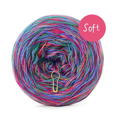 KOKONEK_Melanż Soft R112 - Absynt/gorący róż/niebieski/koral / 4 nitki / 375 m / 100 g - GOTOWY