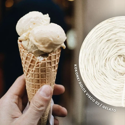 Włóczka KOKONKI Dolce Visco - Gelato / migdał 02 / ~700 m / 200 g