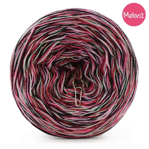 KOKONEK Melanż ReCotton MR25 - Mięta/czerń/magenta/róż / 4 nitki / 400 m / 100 g  - GOTOWY
