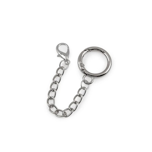 Karabińczyk metalowy z łańcuszkiem / nikiel / 20 mm / 1 szt / 940669