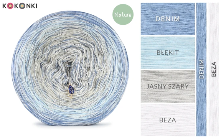KOKONEK Nature Kish Rare R224 Sky Blue - Denim/błękit/jasny szary/beza + 1 nitka beza + 1 nitka denim
