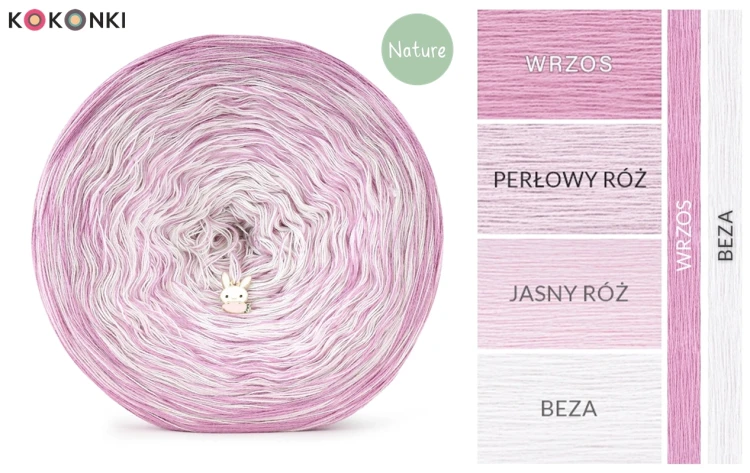 KOKONEK Nature Kish Rare R225 Raspberry Gum - Wrzos/perłowy róż/jasny róż/beza + 1 nitka wrzos + 1 nitka beza