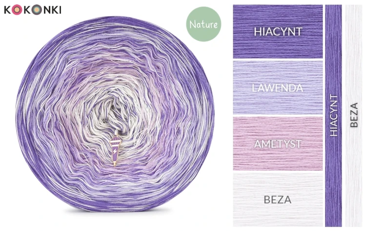 KOKONEK Nature Kish Rare R227 Purple Rain - Hiacynt/lawenda/ametyst/beza + 1 nitka hiacynt + 1 nitka beza