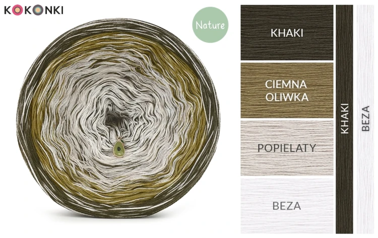 KOKONEK Nature Kish Rare R230 Olive Tree - Khaki/ciemna oliwka/popielaty/beza + 1 nitka khaki + 1 nitka beza