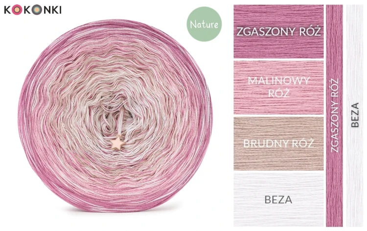 KOKONEK Nature Kish Rare R231 Peony Garden - Zgaszony róż/malinowy róż/brudny róż/beza + 1 nitka zgaszony róż + 1 nitka beza