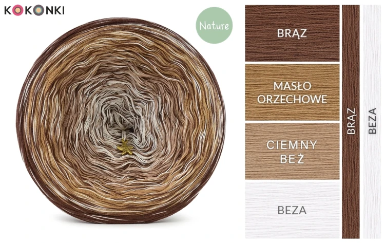 KOKONEK Nature Kish Rare R233 Dalgona Coffee - Brąz/masło orzechowe/ciemny beż/beza + 1 nitka brąz + 1 nitka beza
