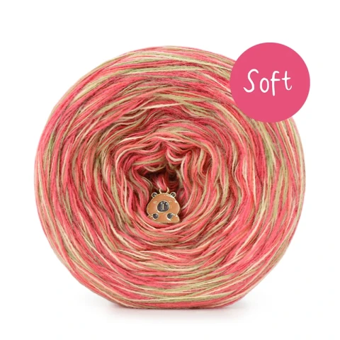 KOKONEK_Melanż Soft R239 - Matcha/koral/budyń/arbuz / 4 nitki / 375 m / 100 g - GOTOWY