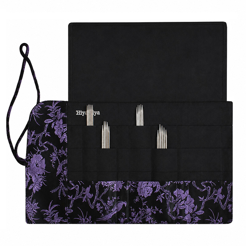 Zestaw drutów do skarpet HiyaHiya Sharp DPN Sock Set 6" / 2.25 - 3.5 mm / etui fioletowe kwiaty - OSTRE