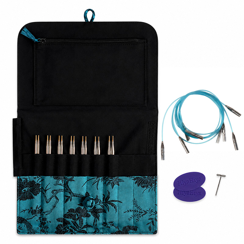 Zestaw drutów wymiennych HiyaHiya Sharp Standard Small 4" / 2.75 - 5 mm / etui kwiaty szmaragd - OSTRE
