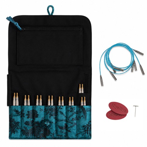 Zestaw drutów wymiennych HiyaHiya Steel Premium Large 4" / 5.50 - 10 mm / etui kwiaty szmaragd