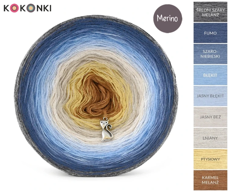 Merino 875 Domek nad Jeziorem - Średni szaly melanż/fumo/szaroniebieski/błękit/jasny błękit/jasny beż/lniany/ptysiowy/karmel