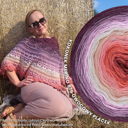 KOKONEK Merino 876 Owocowy Placek - Burak/blady fiolet/ametyst/jasny róż/jasny beż/łososiowy/morela/jasna malwa/malwa