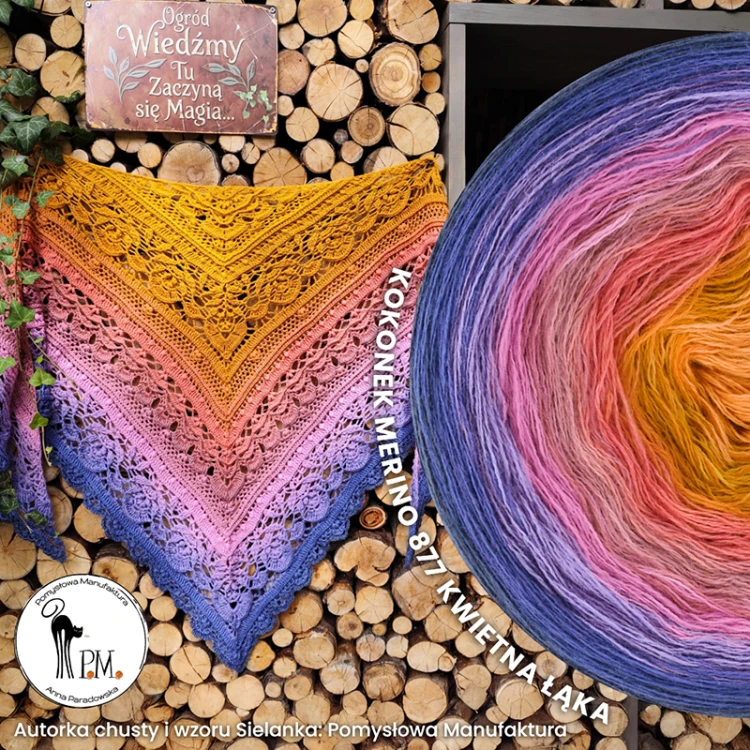 KOKONEK Merino 877 Kwietna Łąka - Fumo/atrament/jasny fiolet/chłodny róż/zgaszony róż/jasna malina/miodowy/kurkuma