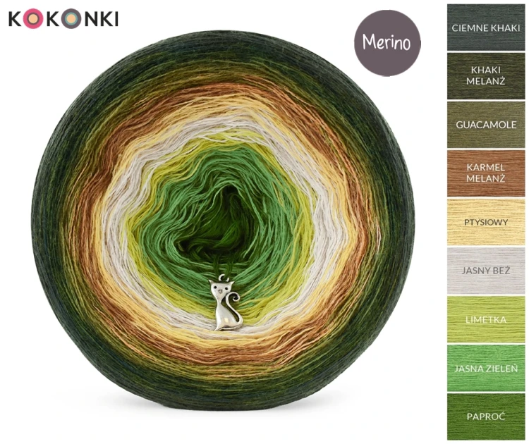 KOKONEK Merino 878 W sam las - Ciemne khaki/khaki melanż/guacalome/karmel melanż/ptysiowy/jasny beż/limetka/jasna zieleń/paproć
