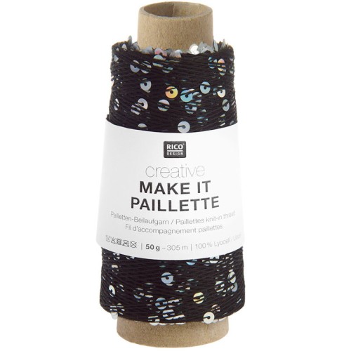 Włóczka / nić z cekinami Rico Design Creative Make It Paillette 012 / czerń i holo