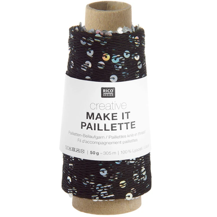 Włóczka / nić z cekinami Rico Design Creative Make It Paillette 012 / czerń i holo