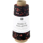 Włóczka / nić z cekinami Rico Design Creative Make It Paillette 007 / czerń i pomarańcz